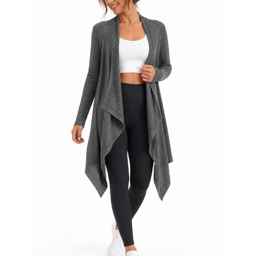 Lululemon Gray Open Front Drape Cardigan Sweater Women's Long Sleeve Knit